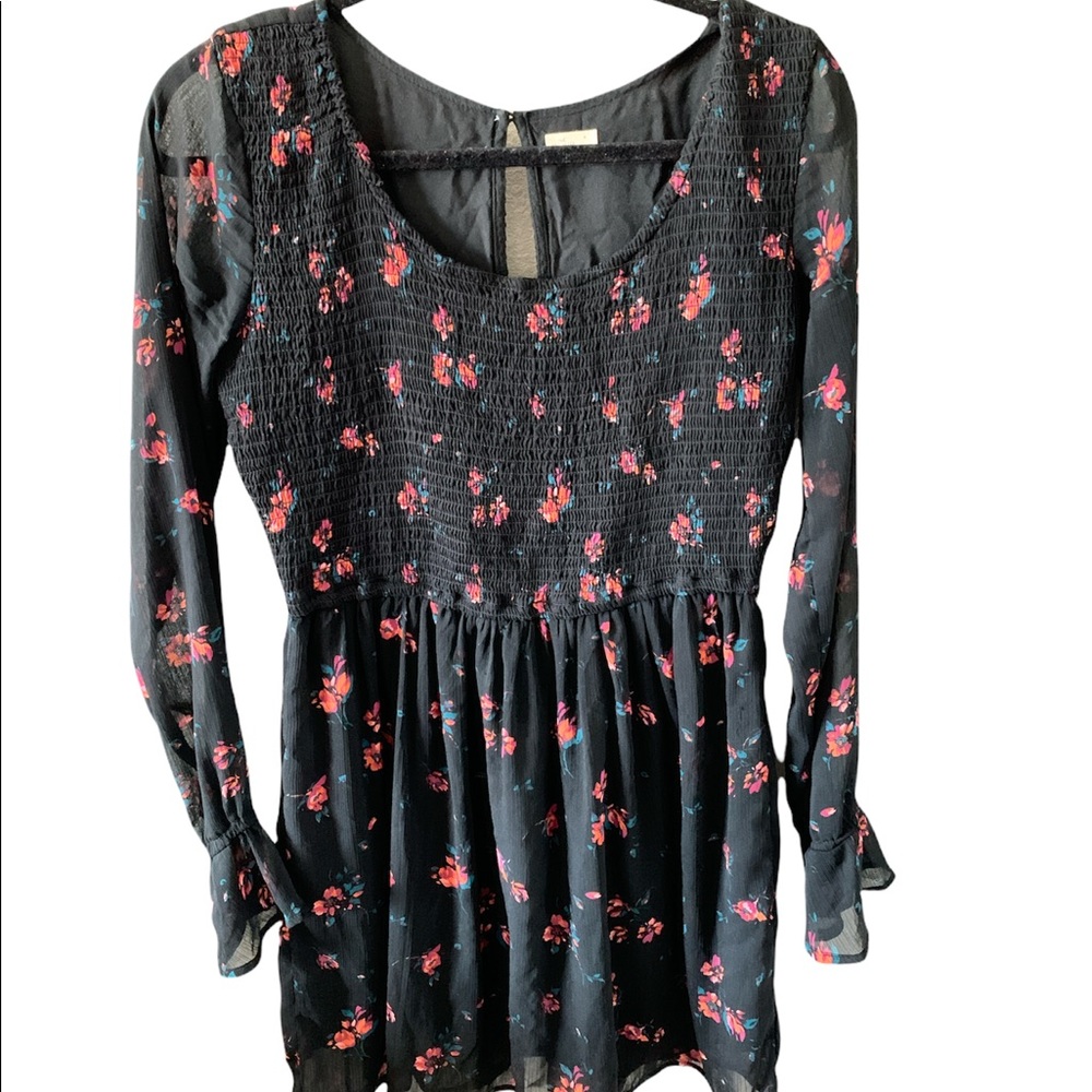 Long sleeve black floral dress